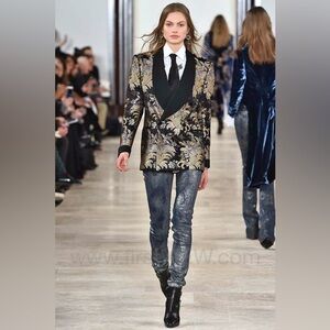 Ralph Lauren Collection Fall 2016 Silver Foil Embossed Skinny Matchstick Jeans